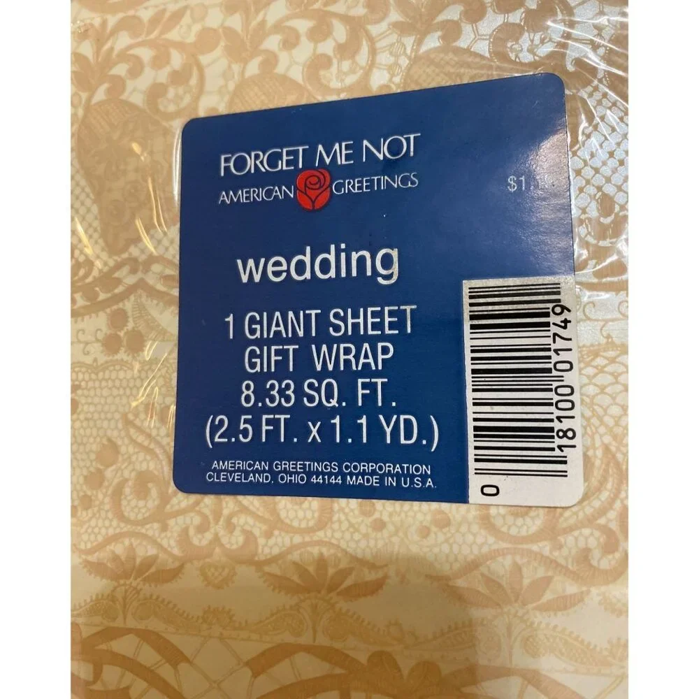 Vintage American Greetings Forget Me Not Wedding Gift Wrap NEW Bells Tulle Beige